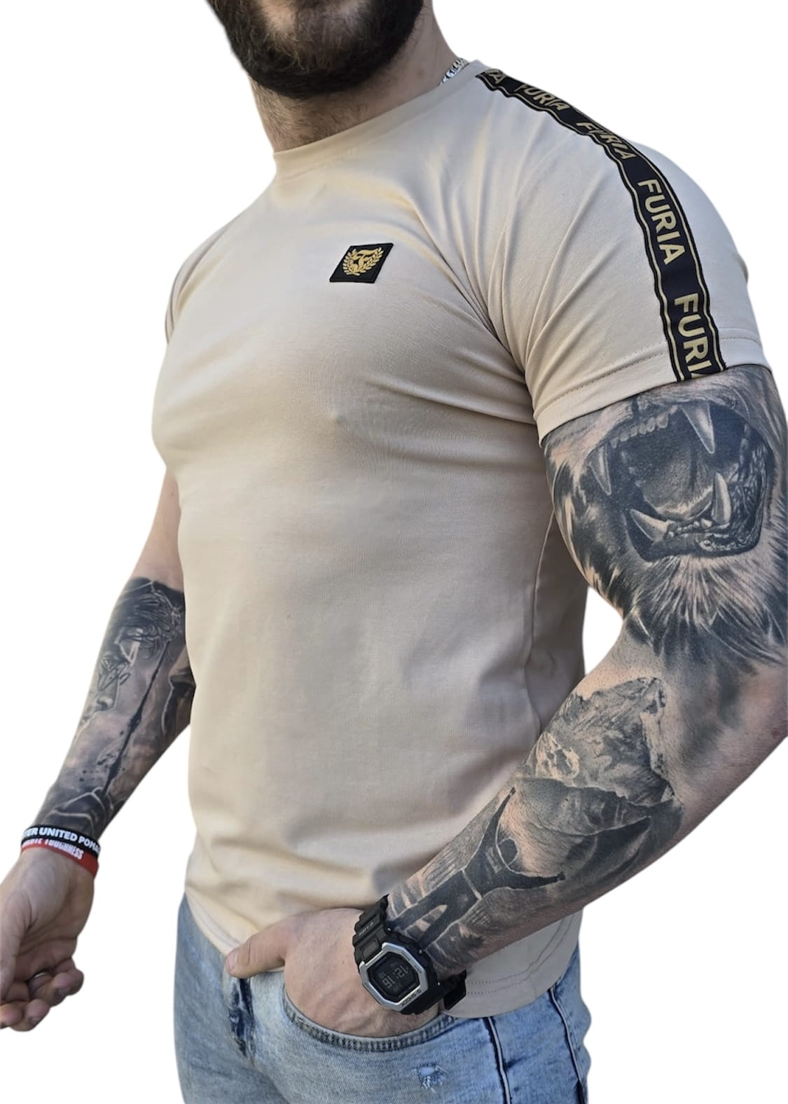 koszulka-meska-bezowa-zlote-logo-furia